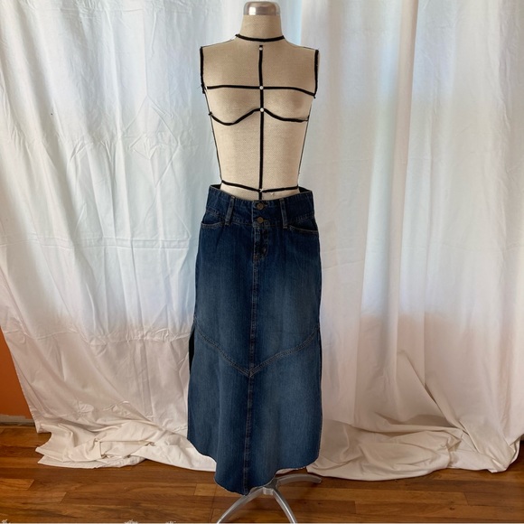 Paris Blues Vintage Denim Midi Skirt Side Slits - Picture 7 of 10